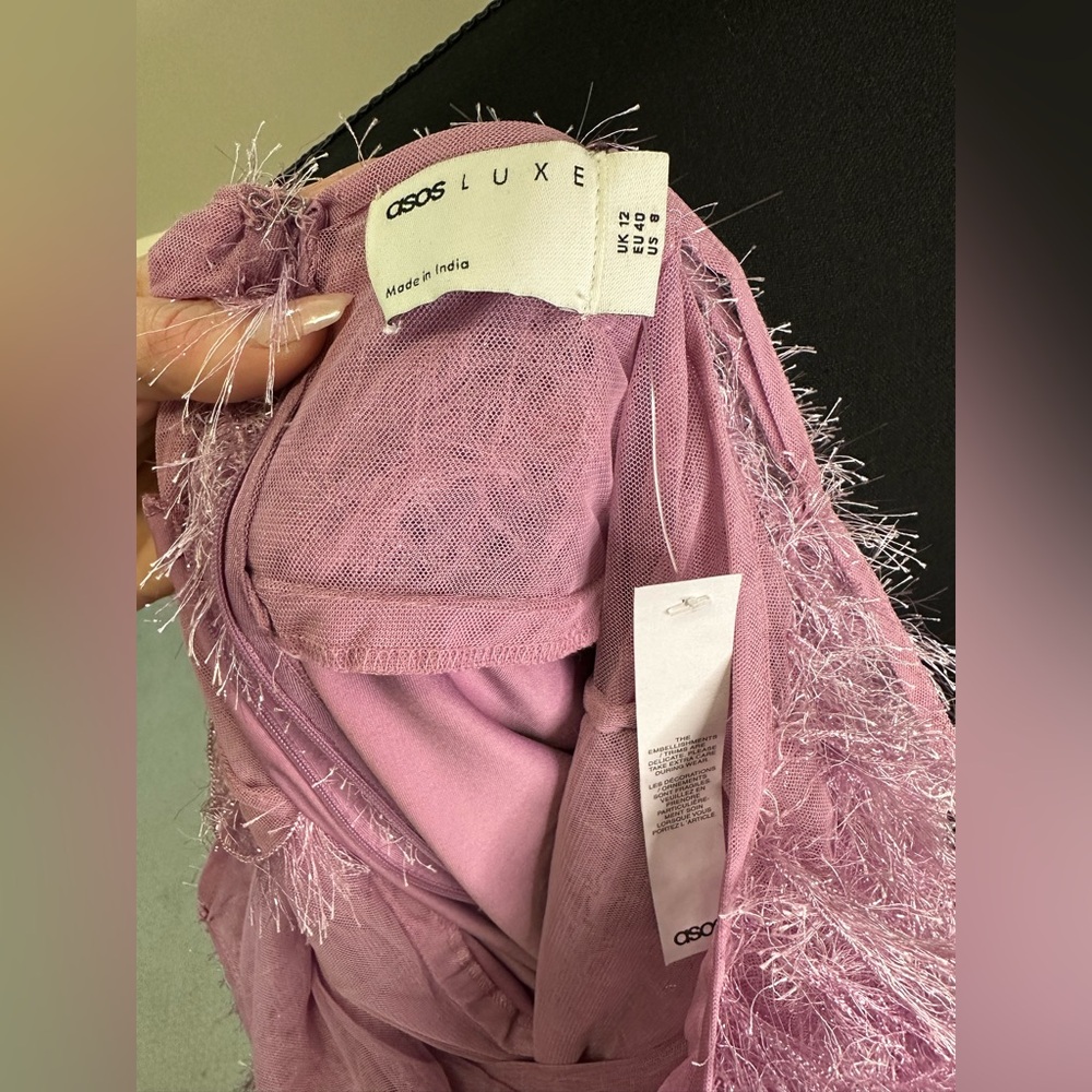 NWT ASOS Luxe Faux Feather Low Back Bodysuit, Size 8 - Picture 8 of 10